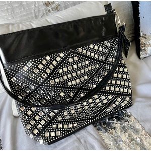 New Bring Rhinestones Jewels Black Shoulder Bag Tote